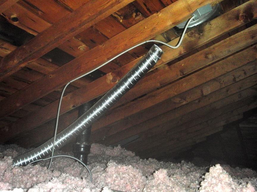 Uninsulated bathroom fan exhaust line in an attic